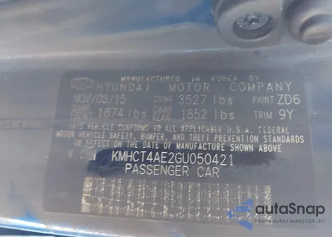 2016 Hyundai Accent Se from USA, damaged, VIN KMHCT4AE2GU050421